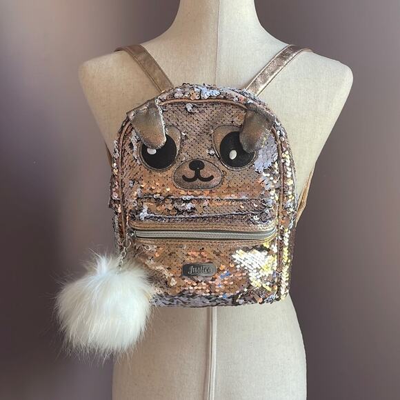 Justice Puppy Mini Backpack Flippable Sequin Bag Multicolor Metallic - Picture 11 of 12